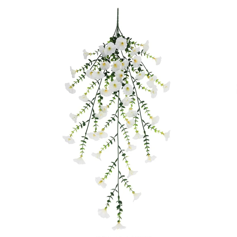 2Pcs Artificial Morning Glory Vine Hanging Plants Fake Flowers Decorative Garland Props - White