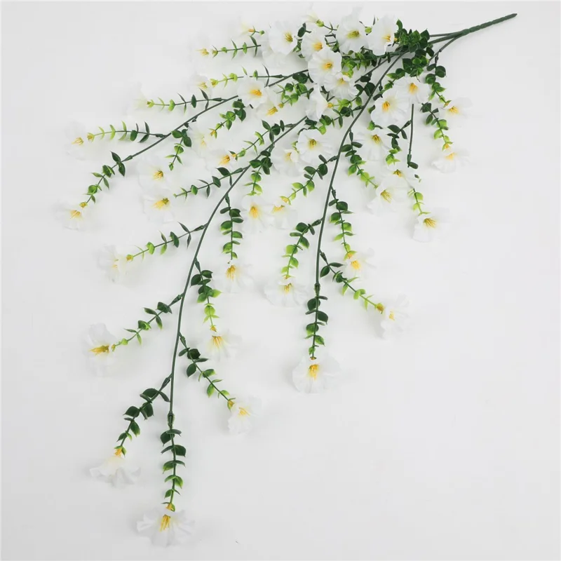 2Pcs Artificial Morning Glory Vine Hanging Plants Fake Flowers Decorative Garland Props - White