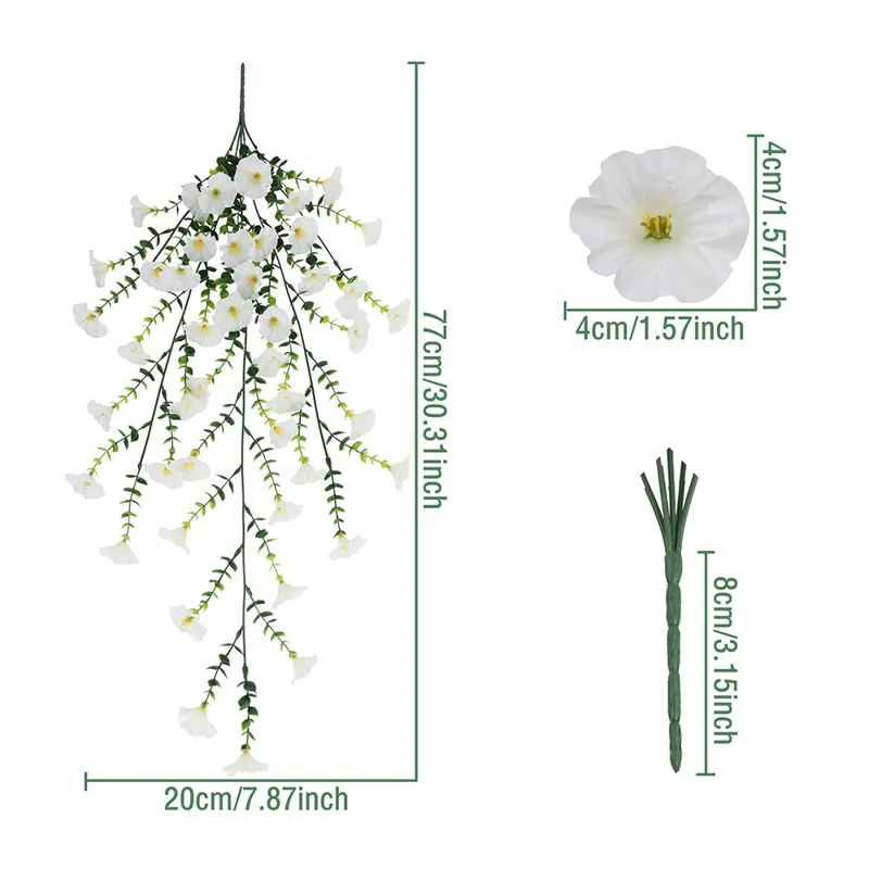 2Pcs Artificial Morning Glory Vine Hanging Plants Fake Flowers Decorative Garland Props - White