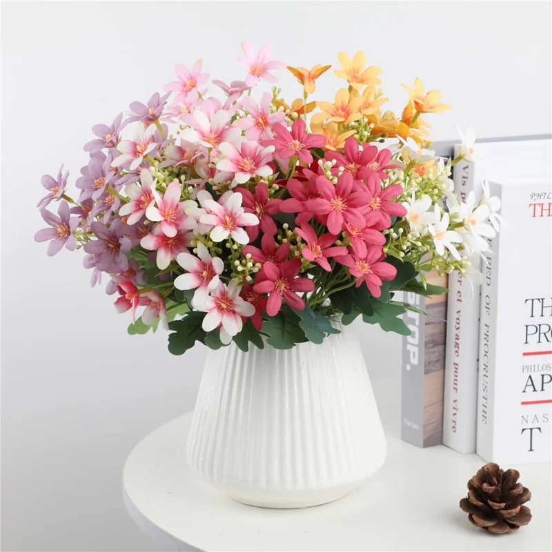 2Pcs Artificial Chrysanthemum Bouquet Fake Flowers Arrangement Wedding Party Decoration - White