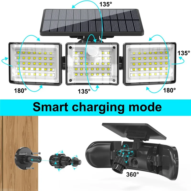 YY-20993 Solar Powered 3-Head Motion Sensor Light 99 LED Wall Lamp Outdoor Security Light for Garden / Yard / Pathway