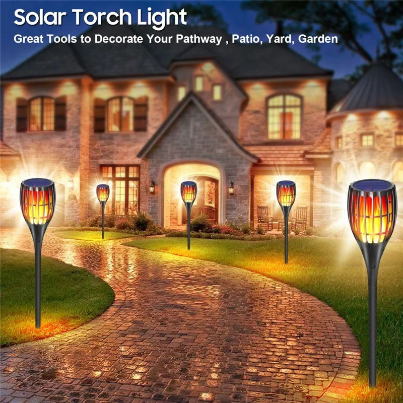 YY-9605-1B IP65 Waterproof Solar Powered 96-LED Torch Light for Outdoor Garden Lawn Lamp with Flickering Flame Effect
