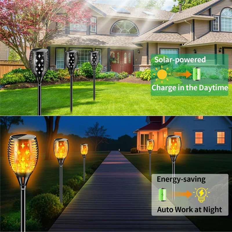 YY-9605-1C 96-LED Solar Powered Torch Light for Outdoor Garden Flickering Flame Effect Waterproof Lawn Lamp