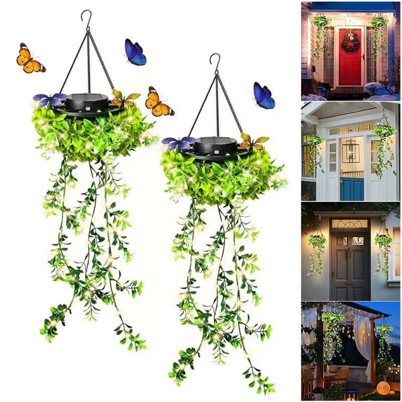 2Stk. Solar-Hängelampen für den Garten, Blumen- und Grasweinenlichterkette, IP65 wasserdicht, für Veranda und Balkon-Dekoration