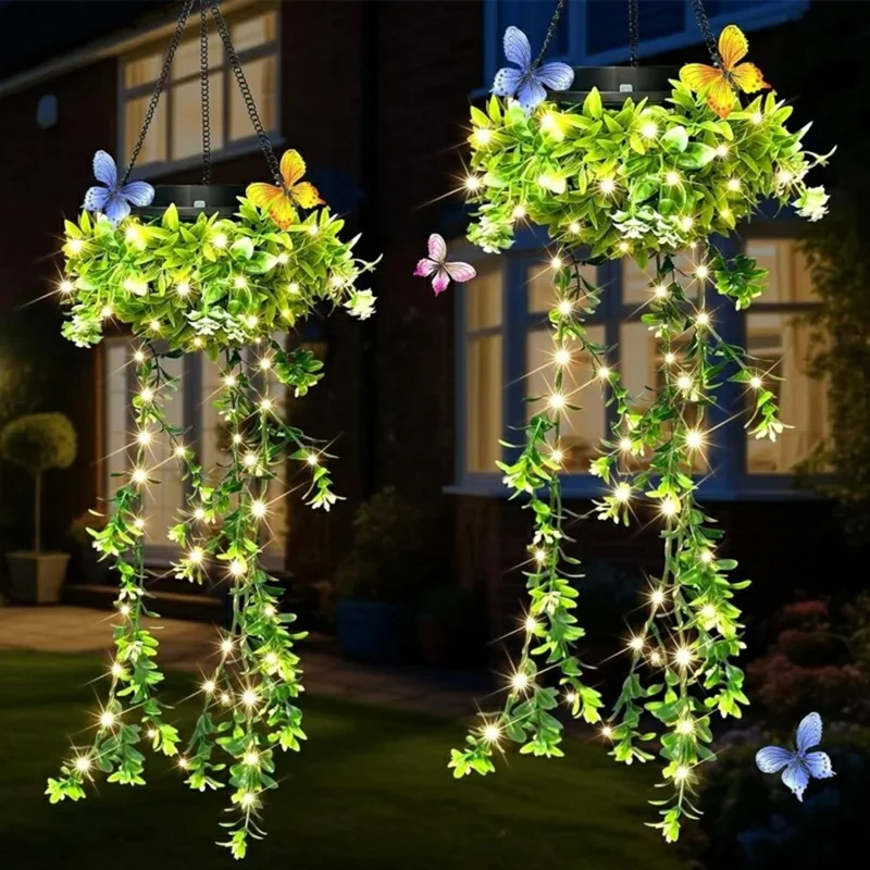 2Stk. Solar-Hängelampen für den Garten, Blumen- und Grasweinenlichterkette, IP65 wasserdicht, für Veranda und Balkon-Dekoration