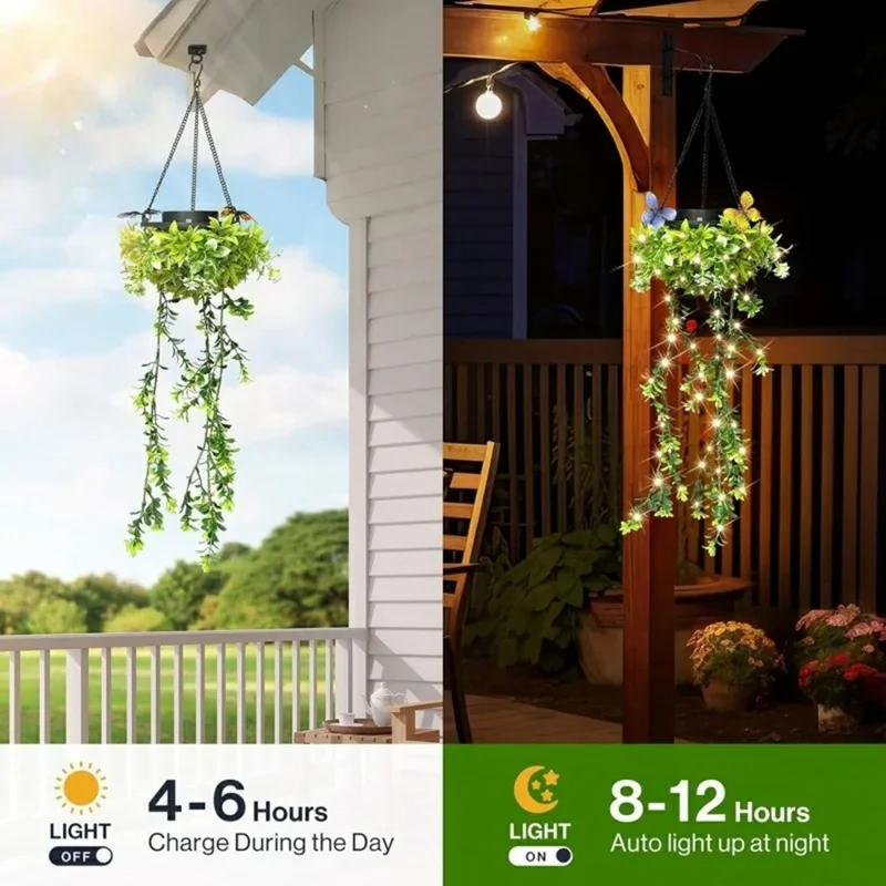 2Stk. Solar-Hängelampen für den Garten, Blumen- und Grasweinenlichterkette, IP65 wasserdicht, für Veranda und Balkon-Dekoration