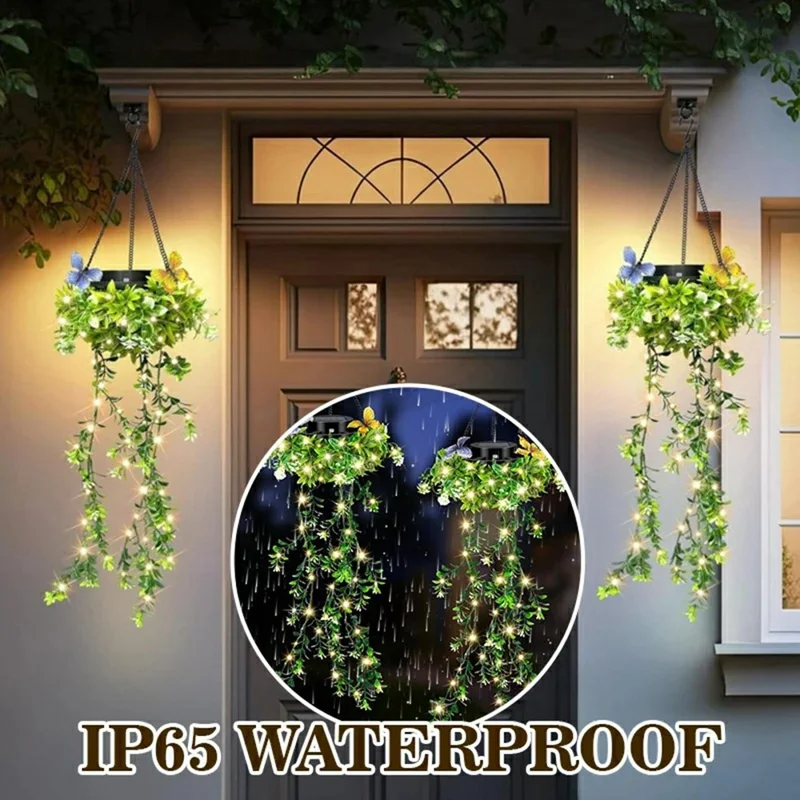 2Stk. Solar-Hängelampen für den Garten, Blumen- und Grasweinenlichterkette, IP65 wasserdicht, für Veranda und Balkon-Dekoration