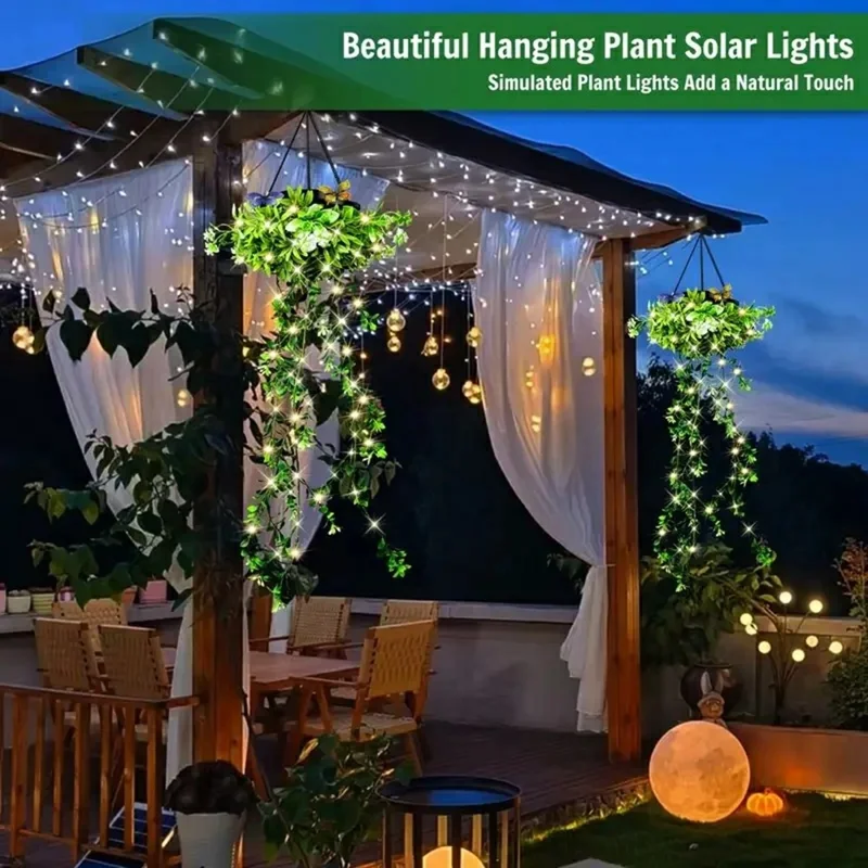 2Stk. Solar-Hängelampen für den Garten, Blumen- und Grasweinenlichterkette, IP65 wasserdicht, für Veranda und Balkon-Dekoration