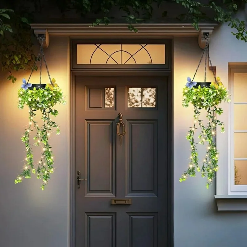 2Stk. Solar-Hängelampen für den Garten, Blumen- und Grasweinenlichterkette, IP65 wasserdicht, für Veranda und Balkon-Dekoration
