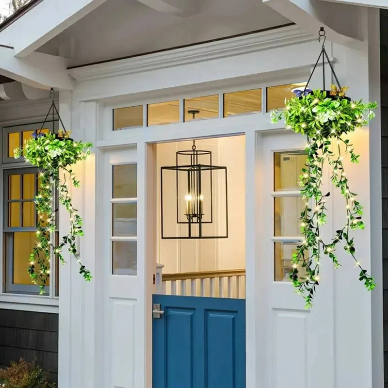 2Stk. Solar-Hängelampen für den Garten, Blumen- und Grasweinenlichterkette, IP65 wasserdicht, für Veranda und Balkon-Dekoration