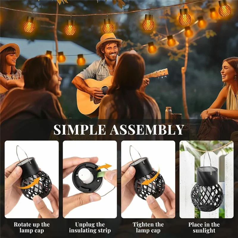 8Pcs Outdoor Hollow Hanging Lantern Flame Effect Solar Powered Garden Lamp Patio Decor
