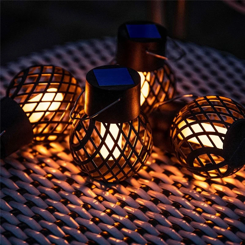 8Pcs Outdoor Hollow Hanging Lantern Flame Effect Solar Powered Garden Lamp Patio Decor