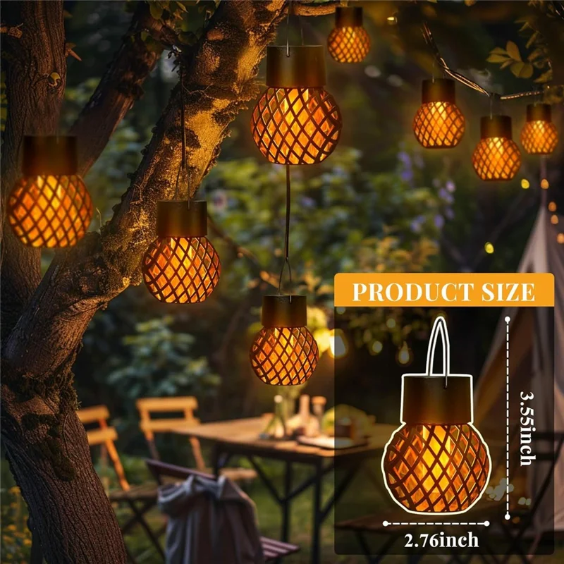 8Pcs Outdoor Hollow Hanging Lantern Flame Effect Solar Powered Garden Lamp Patio Decor