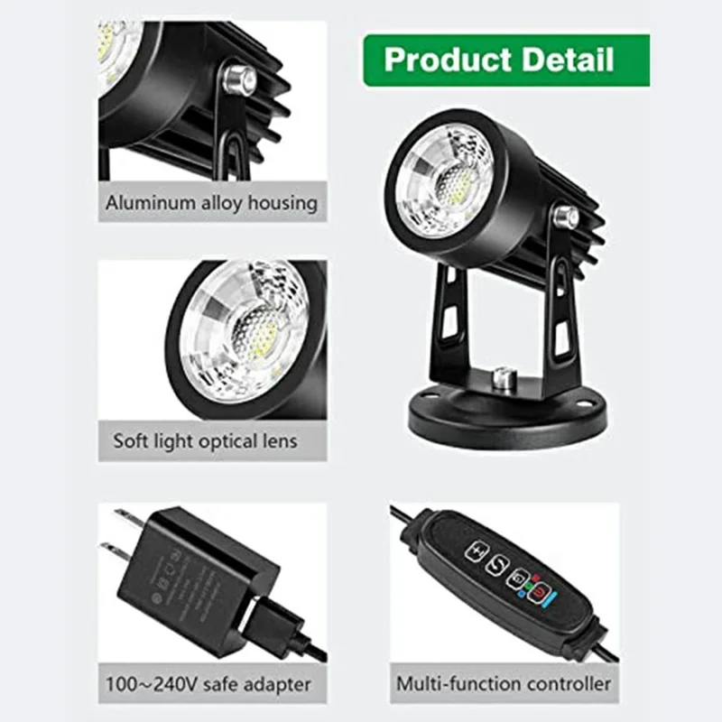 USB Powered 3W Ground Light Adjustable Color Temperatures Dimmable LED Spotlight with Timer for Outdoor Garden - EU Plug