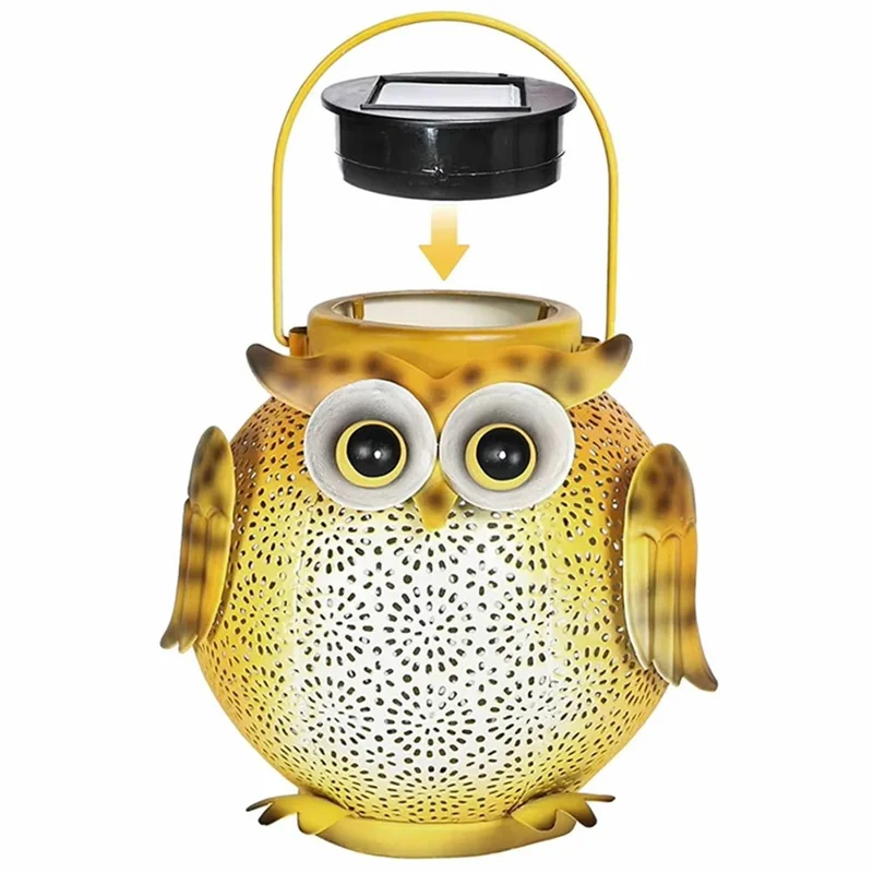 Solar Powered Owl Hanging Light Iron Art Waterproof Outdoor Garden Lantern for Lawn Patio Yard