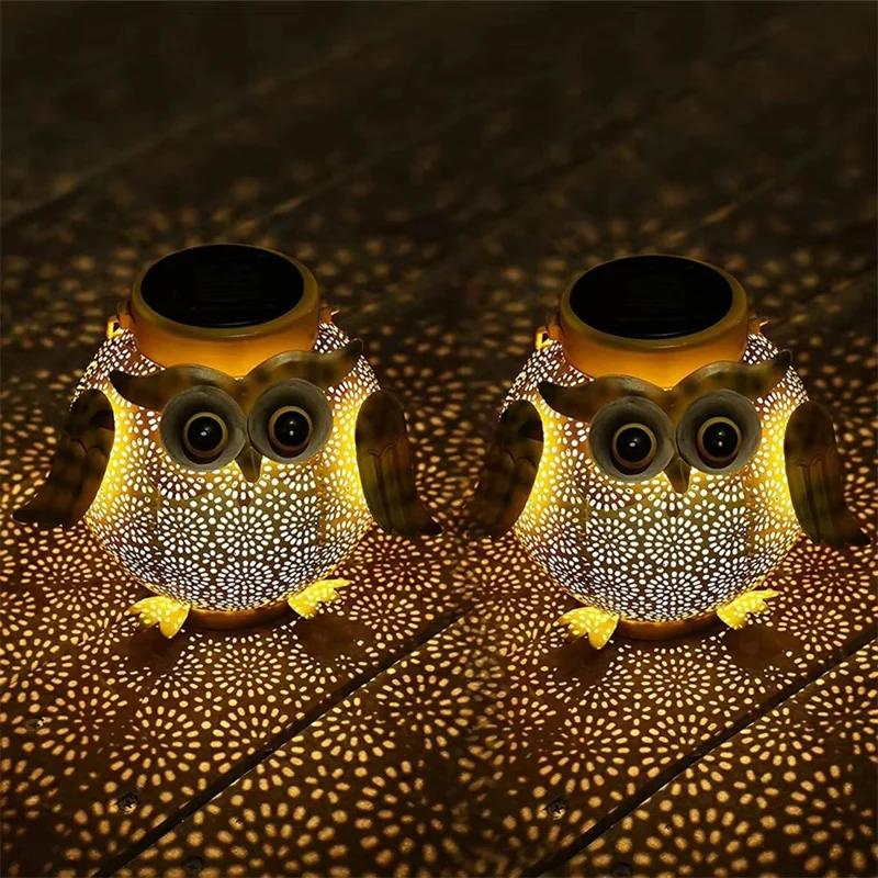 Solar Powered Owl Hanging Light Iron Art Waterproof Outdoor Garden Lantern for Lawn Patio Yard