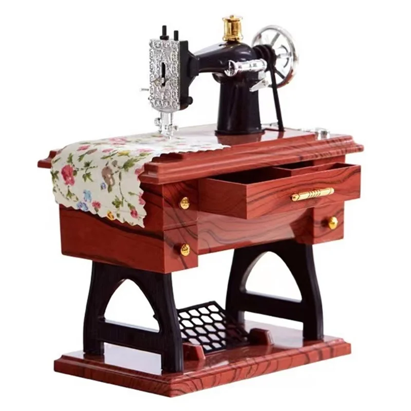 Vintage Sewing Machine Music Box Simulated Miniature Model Decorative Ornament Gift