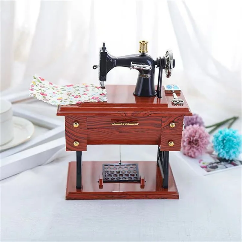 Vintage Sewing Machine Music Box Simulated Miniature Model Decorative Ornament Gift