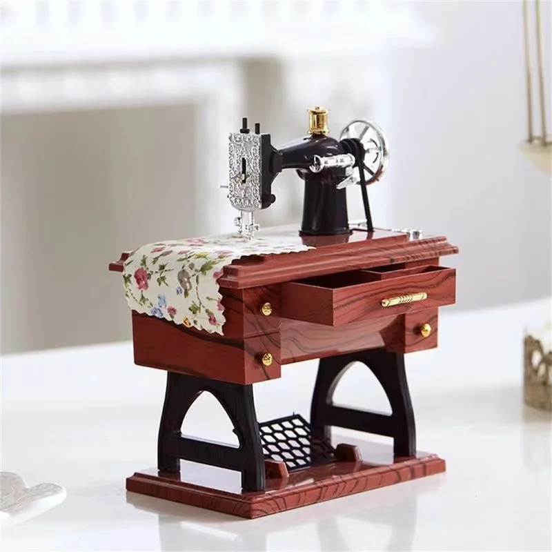 Vintage Sewing Machine Music Box Simulated Miniature Model Decorative Ornament Gift