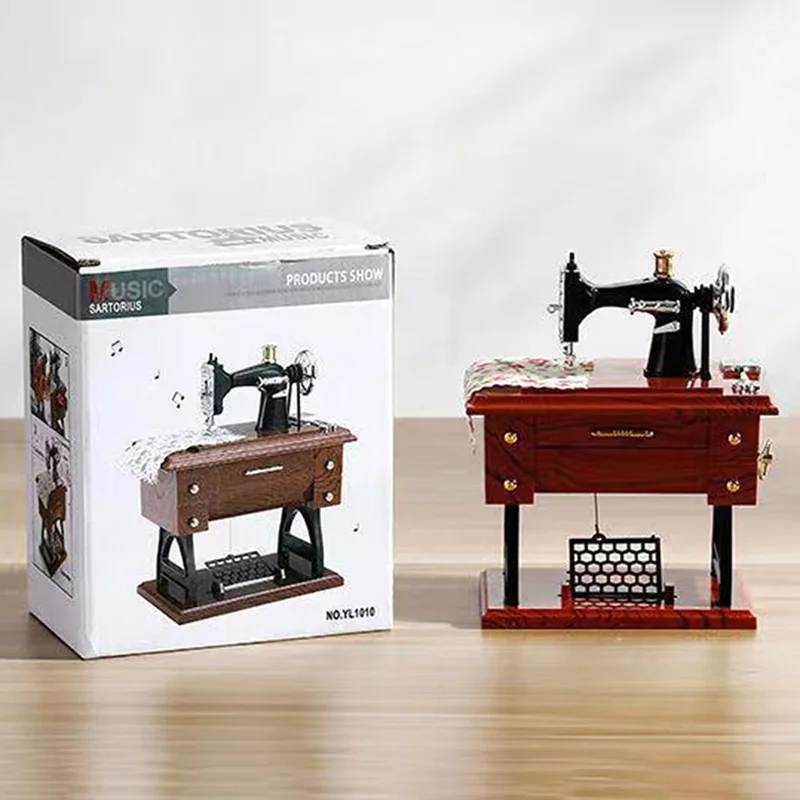 Vintage Sewing Machine Music Box Simulated Miniature Model Decorative Ornament Gift