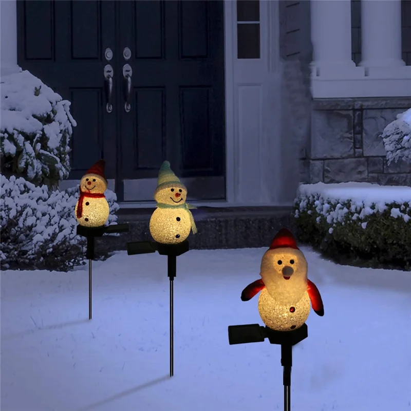 Luci da giardino a LED solari per decorazioni natalizie all'aperto, illuminazione per sentieri e prati, accensione/spegnimento automatico, impermeabili - Pupazzo di neve rosa