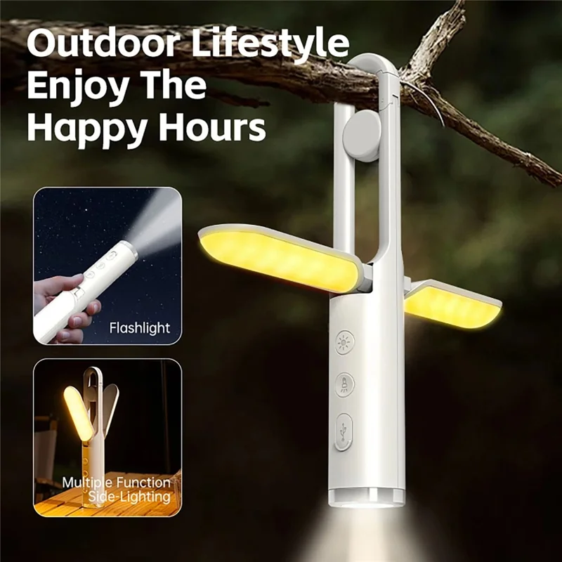 DH01 1200mAh USB Rechargeable Camping Lamp Foldable Flashlight with 3-Level Light Control for Indoor Outdoor - Apricot