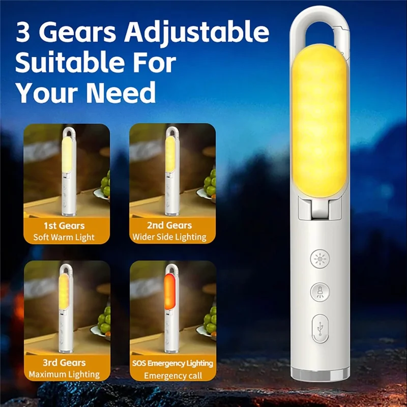 Lámpara de camping recargable por USB DH01 de 1200 mAh, linterna plegable con control de iluminación de 3 niveles para interiores y exteriores - Verde claro