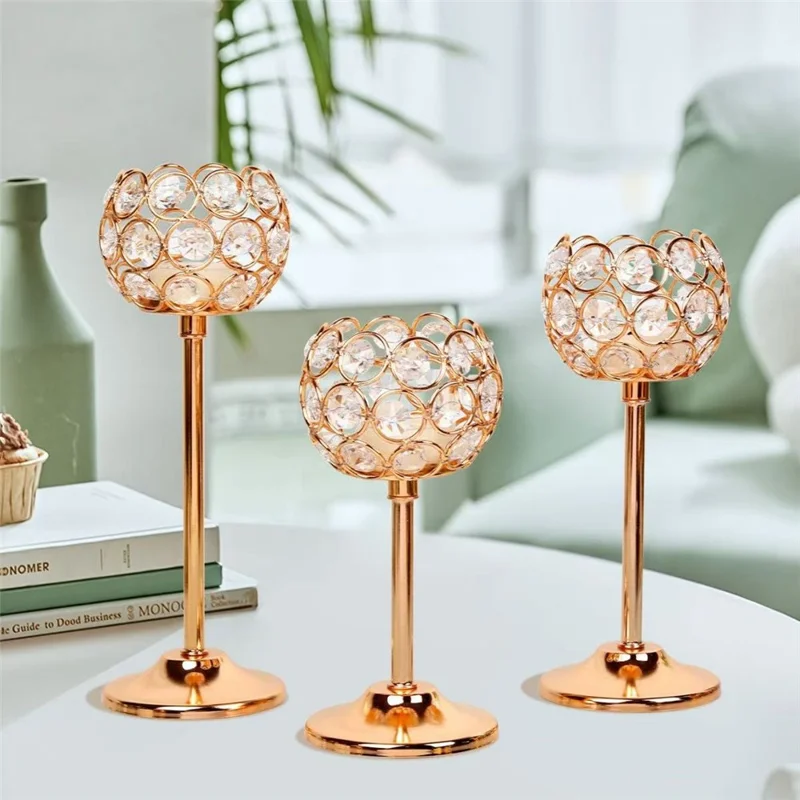 Small Size European Mini Crystal Candlestick Creative Metal Ornament Table Decoration for Candlelight Dinner