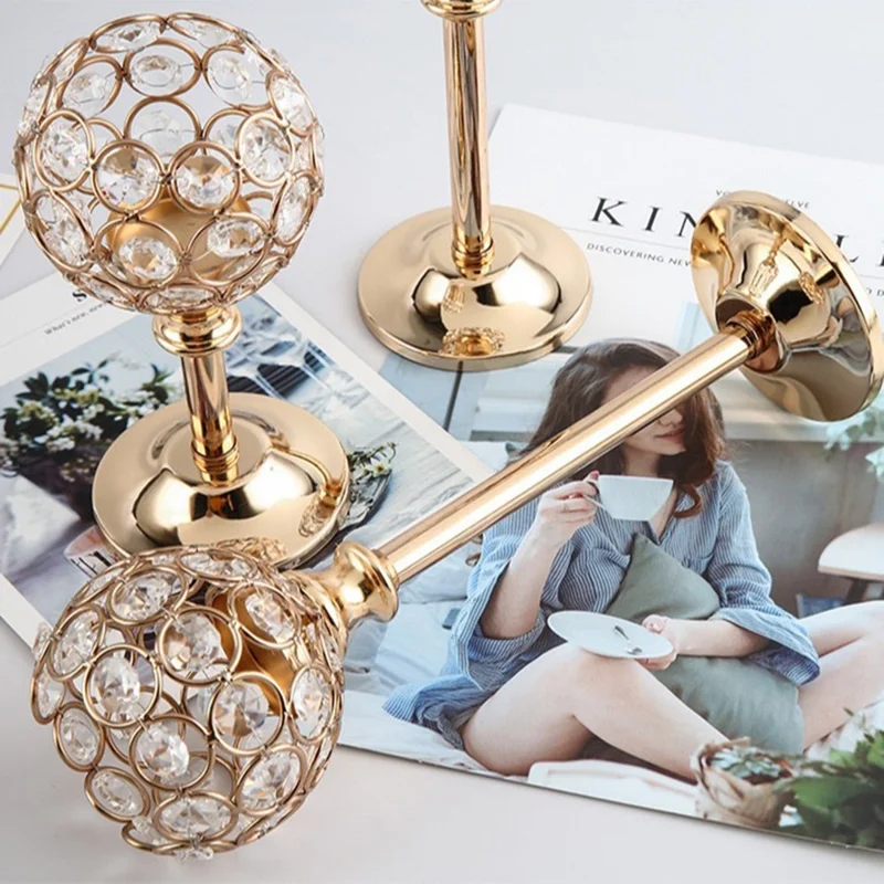 Набор из 3 мини-подсвечников с кристаллами (большой + средний + малый) Электролитический подсвечник для украшения отеля и дома - Золотой