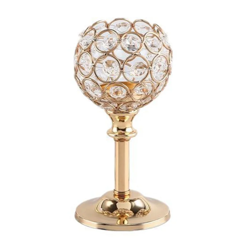 Маленькая европейская мини-хрустальная подсвечник с электролитическим покрытием Подсвечник для настольного декора для ужина при свечах - Золотой