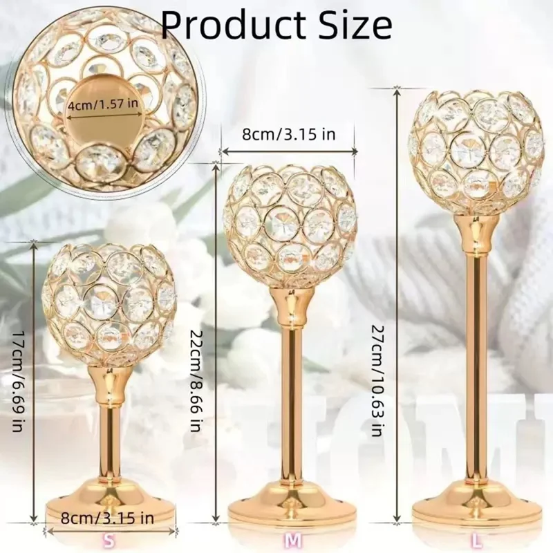 Маленькая европейская мини-хрустальная подсвечник с электролитическим покрытием Подсвечник для настольного декора для ужина при свечах - Золотой