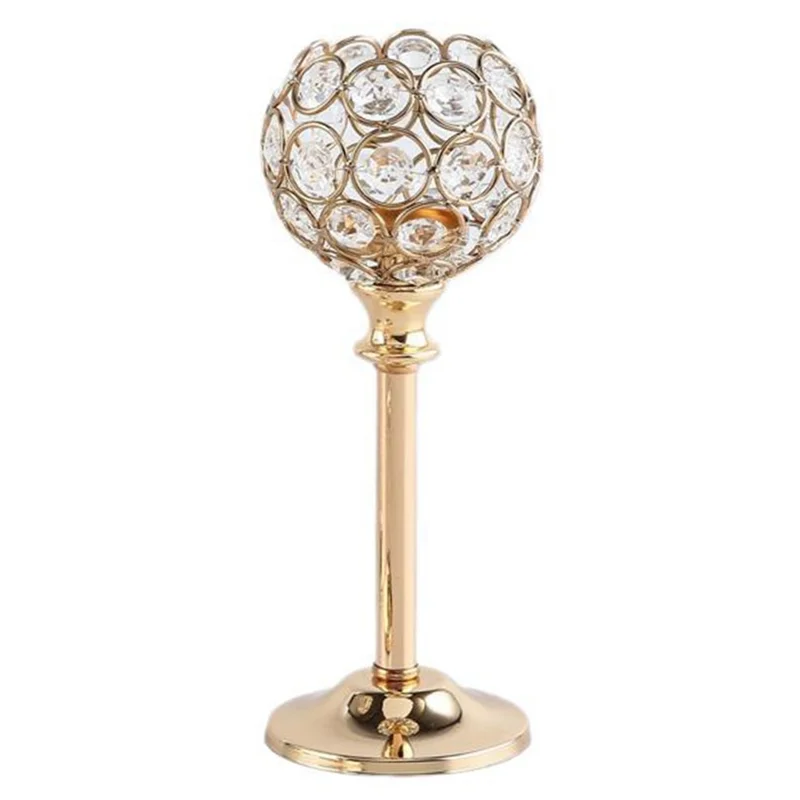 Средний европейский миниатюрный хрустальный подсвечник с электролитическим покрытием, настольное украшение для романтического ужина при свечах - Золотой