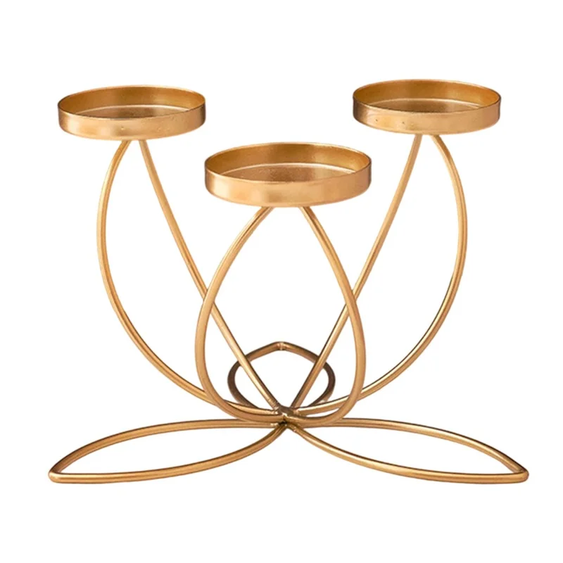 3-х свечный подсвечник для настольного декора, железный подсвечник, канделябр - золотой