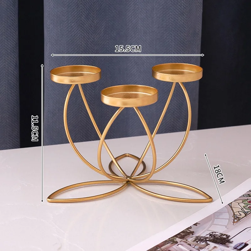 3-х свечный подсвечник для настольного декора, железный подсвечник, канделябр - золотой