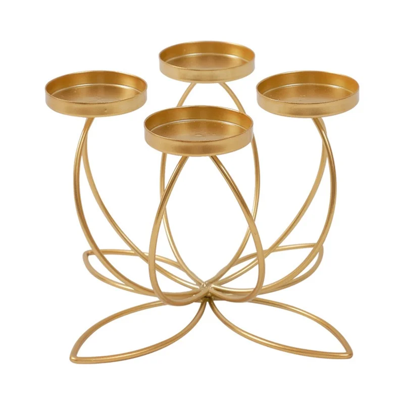4 Candelabra Candle Holder for Tabletop Decoration Iron Candle Stand Candlestick - Gold