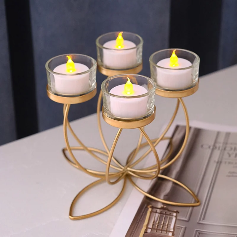 4 Candelabra Candle Holder for Tabletop Decoration Iron Candle Stand Candlestick - Gold