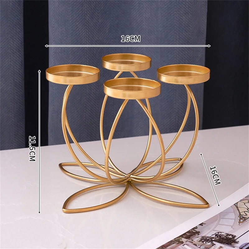 4 Candelabra Candle Holder for Tabletop Decoration Iron Candle Stand Candlestick - Gold