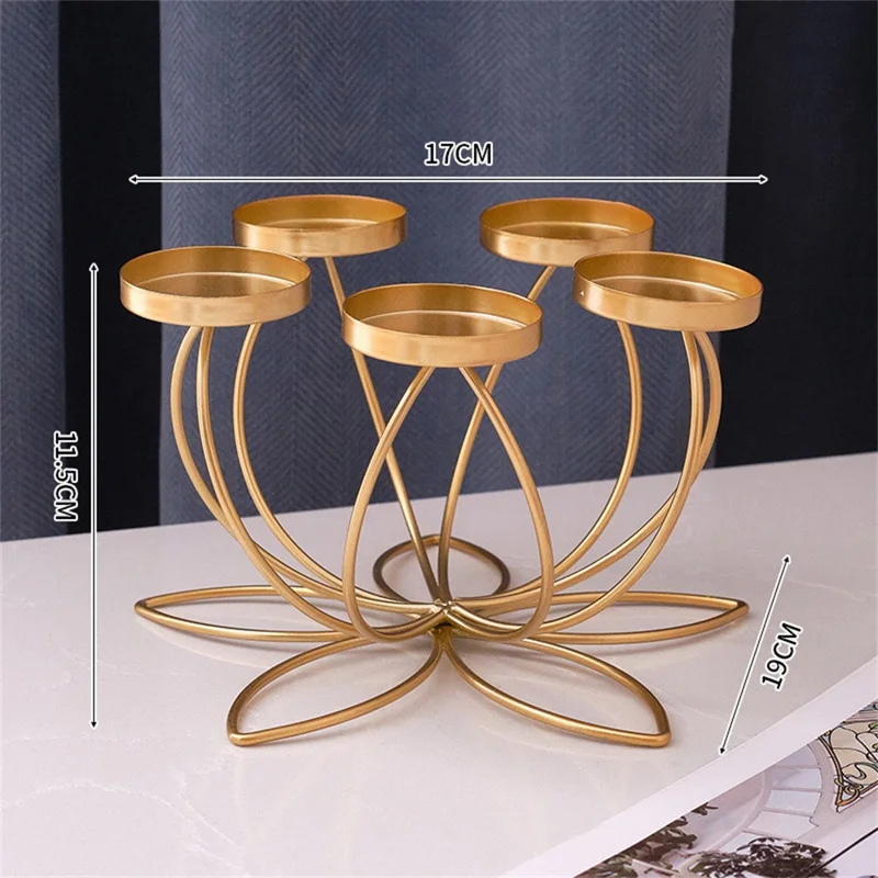 Подсвечник на 5 свечей для декора стола, железный подсвечник, золотой