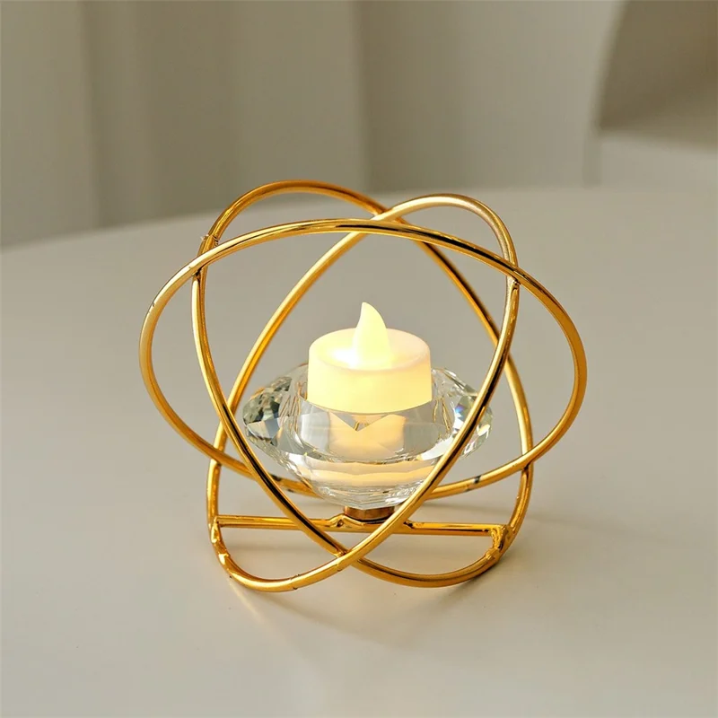 IJzeren Kunstkaarsenhouder, Geometrische Stijl Kristal Decoratie Kandelaar voor Woonkamer / Entree / Café / Restaurant - Goud