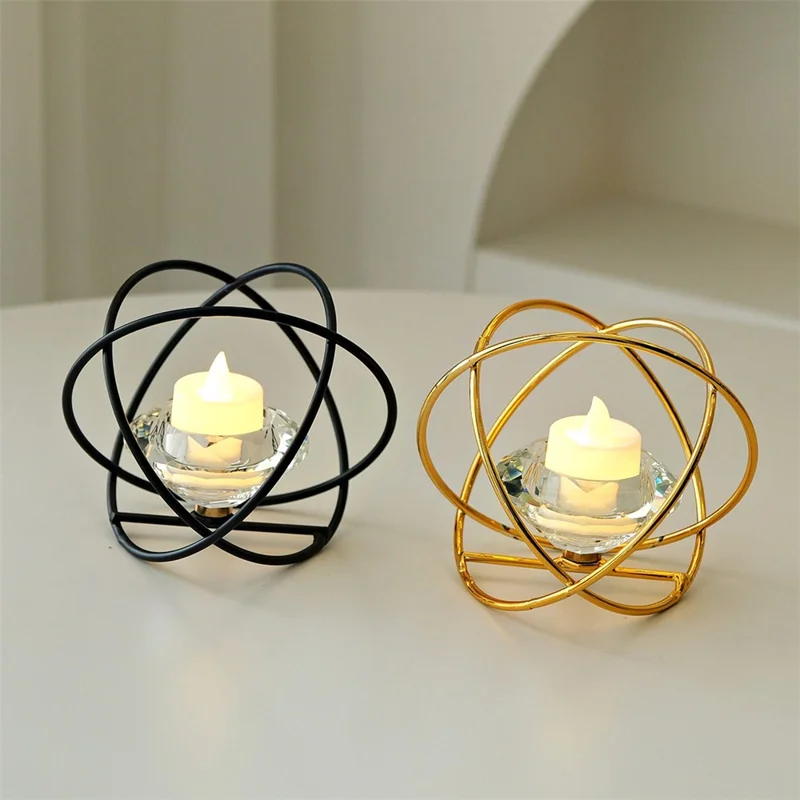 IJzeren Kunstkaarsenhouder, Geometrische Stijl Kristal Decoratie Kandelaar voor Woonkamer / Entree / Café / Restaurant - Goud
