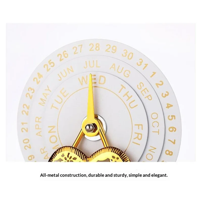 Creatieve Metalen Bureaukalender Perpetuele Handmatige Draaiende Office Decoratie Sieradegeschenk - Wit / Goudkleurige Bloem