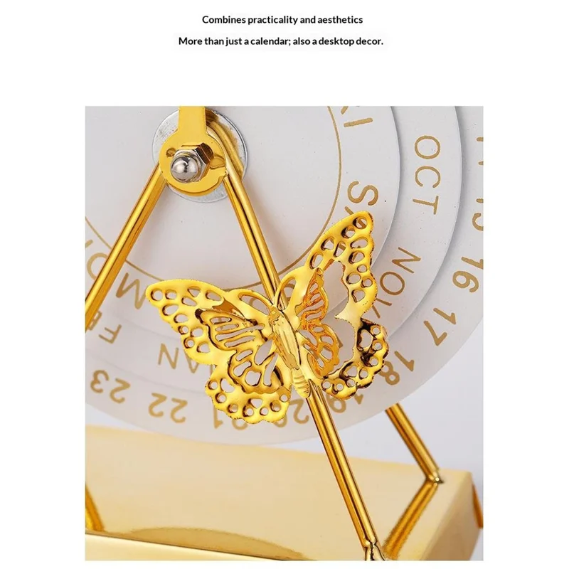 Creatieve Metalen Bureaukalender Perpetuele Handmatige Draaiende Office Decoratie Sieradegeschenk - Wit / Goudkleurige Bloem