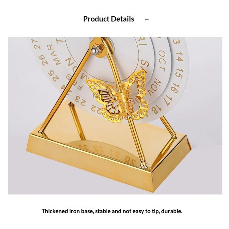 Creatieve Metalen Bureaukalender Perpetuele Handmatige Draaiende Office Decoratie Sieradegeschenk - Wit / Goudkleurige Bloem