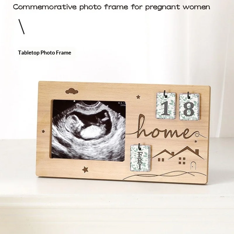 Ultrasound Photo Frame For Baby Milestone Countdown Wooden Picture Display Newborn Birth Keepsake Desk Decor - HOME house