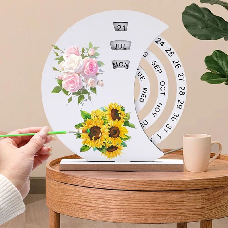 DIY творческий деревянный вечный календарь, настольное украшение ручной работы для семьи - белая луна
