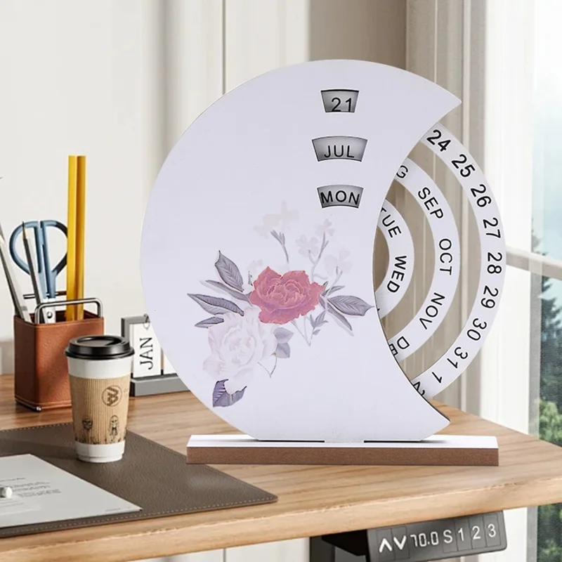 DIY творческий деревянный вечный календарь, настольное украшение ручной работы для семьи - белая луна