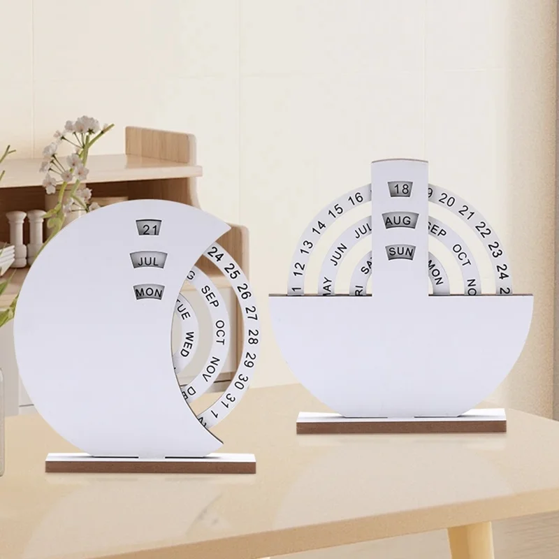 DIY творческий деревянный вечный календарь, настольное украшение ручной работы для семьи - белая луна