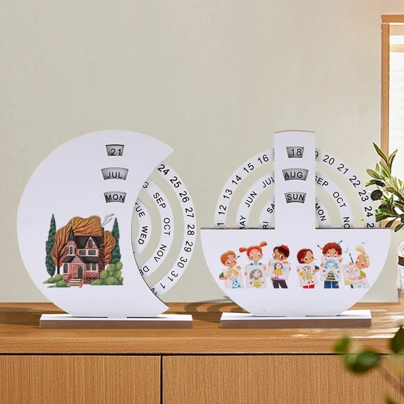 DIY творческий деревянный вечный календарь, настольное украшение ручной работы для семьи - белая луна