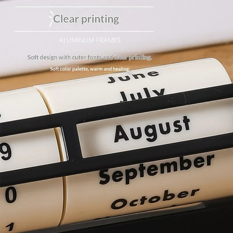 Creative Rotating Perpetual Calendar Metal Desk Decoration Rolling Date Display Ornament for Home Office - Black
