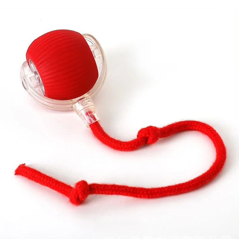 Interactive Cat Self-Entertaining Automatic Rolling Ball with Rope Pet Chew Toy (No Auto Wake Function) - Red